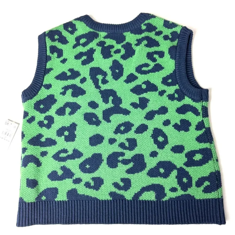 Old Navy Green and Blue Leopard Print Sleeveless V Front Sweater Vest   Sz 2T